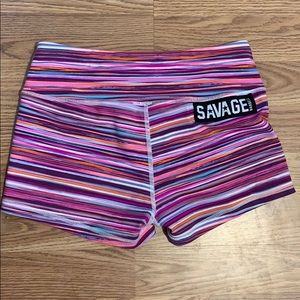 Pink/striped Savage Barbell spandex